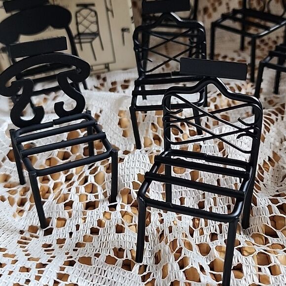 Vintage Rare Two's Company Wrought Iron Placecard Holder Chairs 2 Sets Of 4 - Picture 1 of 4